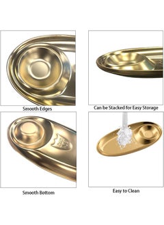 BRUSHFINCH BRUSHFINCH Stainless Steel Chip and Dip Serving Set Dip Serving Platter Snack Dessert Plate Appetizer Tray with Built in Sauce Dish Dipping Bowl for Salad Dressing 28cm Gold 1 Pcs  - Image 5