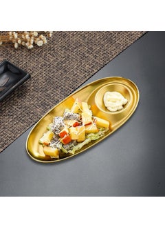 BRUSHFINCH BRUSHFINCH Stainless Steel Chip and Dip Serving Set Dip Serving Platter Snack Dessert Plate Appetizer Tray with Built in Sauce Dish Dipping Bowl for Salad Dressing 28cm Gold 1 Pcs  - Image 4