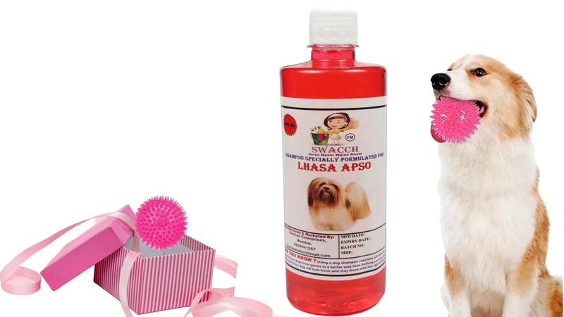 swacch Shampoo | Puppy Safe Shampoo | PH Balanced | Ditch to Itch for Lhasa Apso Dog Shampoo 500ml (Strawberry) + Spike Ball Chew Toy Combo Pack - Image 1