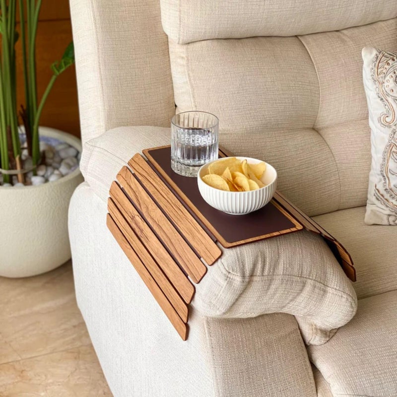 MASON HOME MASON HOME Sofa Armrest Tray - Light Brown Full Grain Bamboo Wood with Anti Slip Pad | Dining Tray | Home & Office Décor | Furniture | Serving Platter for Drinks - Appetizer - Snack Bowls  - Image 1