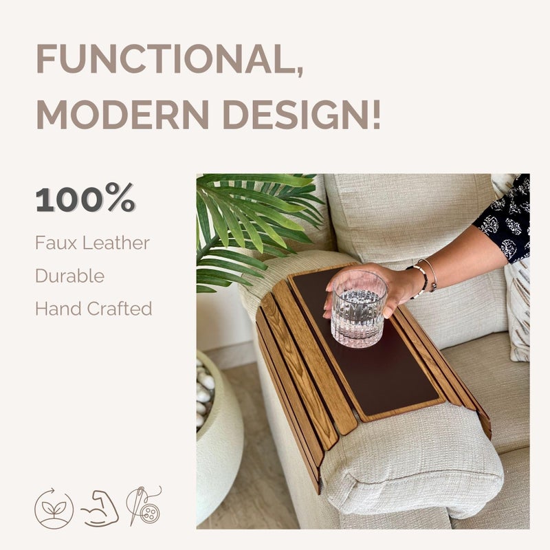 MASON HOME MASON HOME Sofa Armrest Tray - Light Brown Full Grain Bamboo Wood with Anti Slip Pad | Dining Tray | Home & Office Décor | Furniture | Serving Platter for Drinks - Appetizer - Snack Bowls  - Image 2