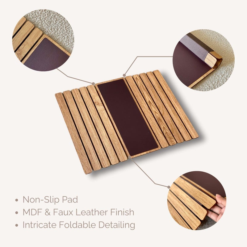 MASON HOME MASON HOME Sofa Armrest Tray - Light Brown Full Grain Bamboo Wood with Anti Slip Pad | Dining Tray | Home & Office Décor | Furniture | Serving Platter for Drinks - Appetizer - Snack Bowls  - Image 5