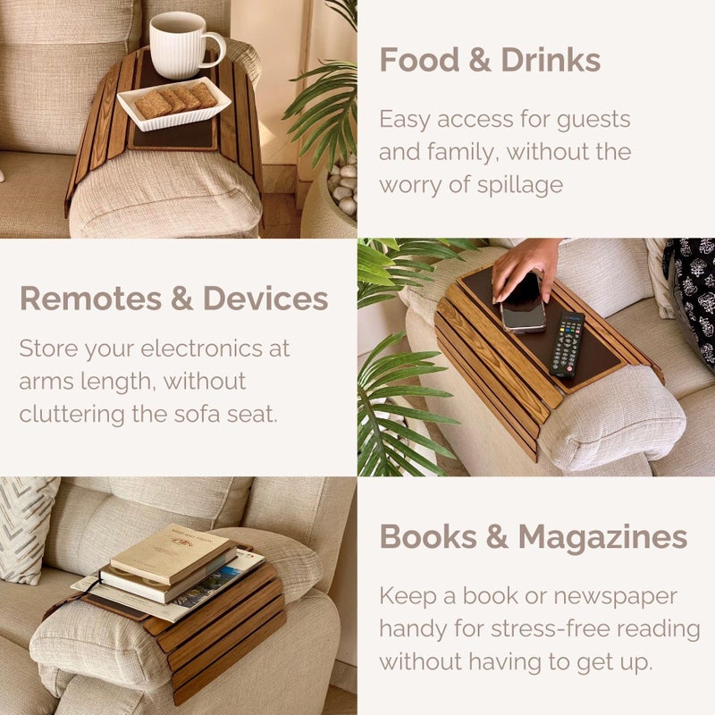 MASON HOME MASON HOME Sofa Armrest Tray - Light Brown Full Grain Bamboo Wood with Anti Slip Pad | Dining Tray | Home & Office Décor | Furniture | Serving Platter for Drinks - Appetizer - Snack Bowls  - Image 4
