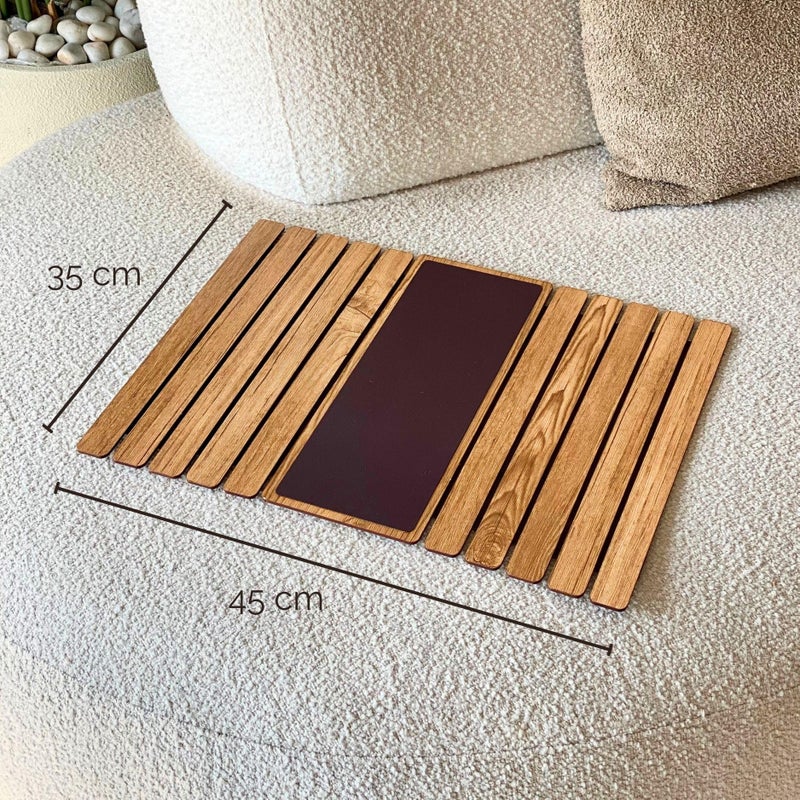 MASON HOME MASON HOME Sofa Armrest Tray - Light Brown Full Grain Bamboo Wood with Anti Slip Pad | Dining Tray | Home & Office Décor | Furniture | Serving Platter for Drinks - Appetizer - Snack Bowls  - Image 3