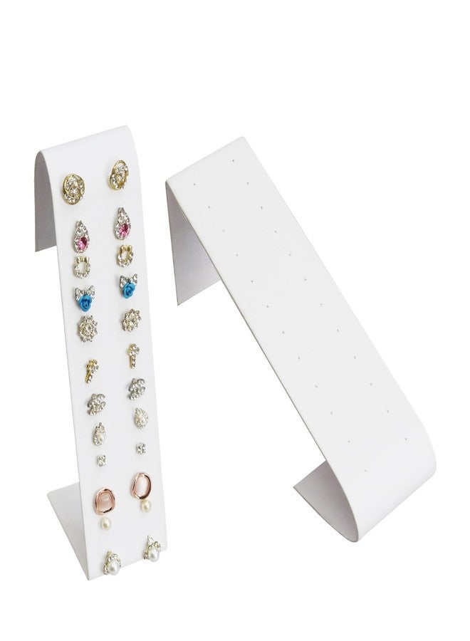 MOOCA 2-Piece Set Premium Adjustable Earring Display Stand for 12 Pairs of Earrings, 2 W x 2 7/8 D x 6 5/8 H in, White Faux Leather - Image 3