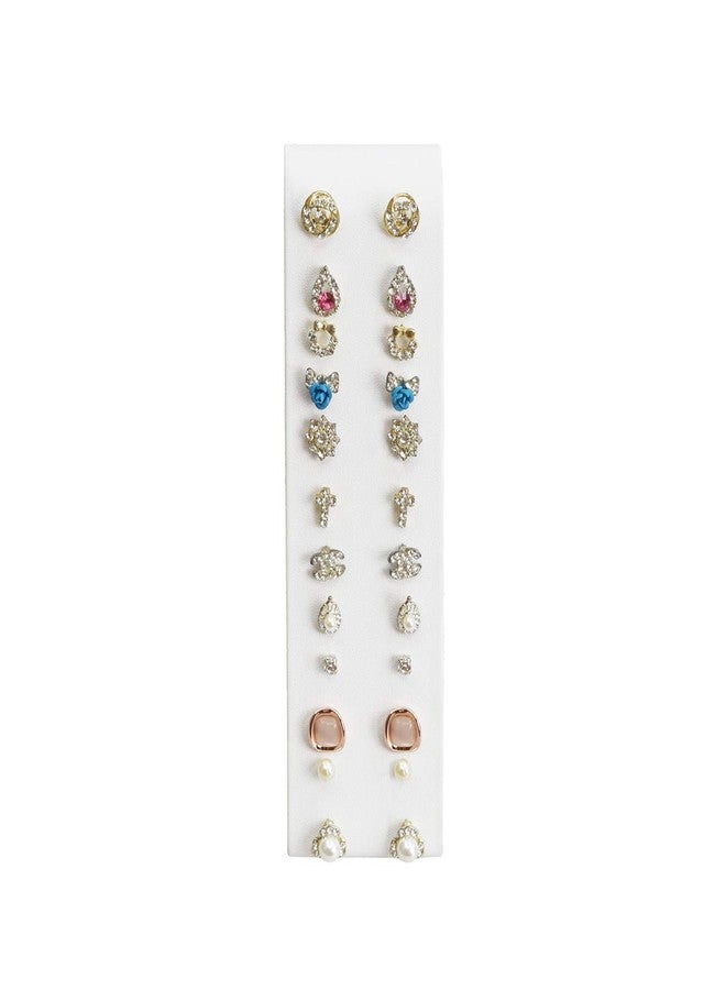 MOOCA 2-Piece Set Premium Adjustable Earring Display Stand for 12 Pairs of Earrings, 2 W x 2 7/8 D x 6 5/8 H in, White Faux Leather - Image 5
