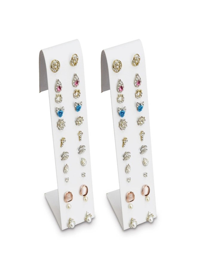 MOOCA 2-Piece Set Premium Adjustable Earring Display Stand for 12 Pairs of Earrings, 2 W x 2 7/8 D x 6 5/8 H in, White Faux Leather - Image 1