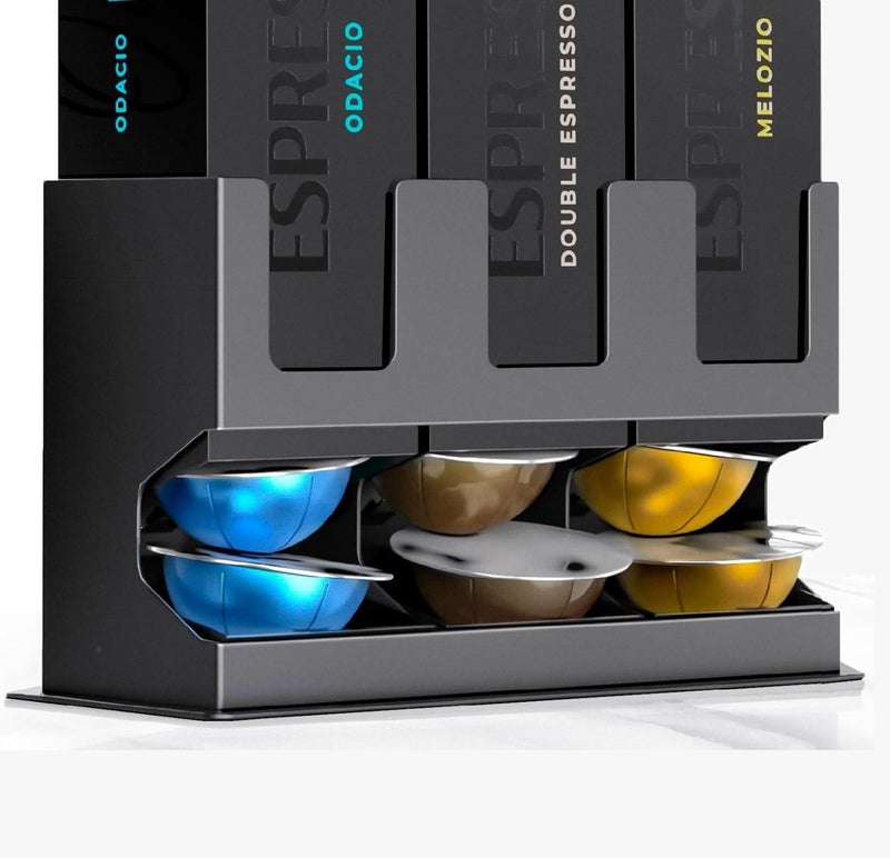 GALVANOX Pod Dispenser Designed for Nespresso Vertuo Capsules (3 Box Sleeve Holder) Freestanding Countertop Organizer Stand, Non-Slip Steel Base, Dispenses 3 Coffee Flavors (30 Vertuoline Pods) - Image 3