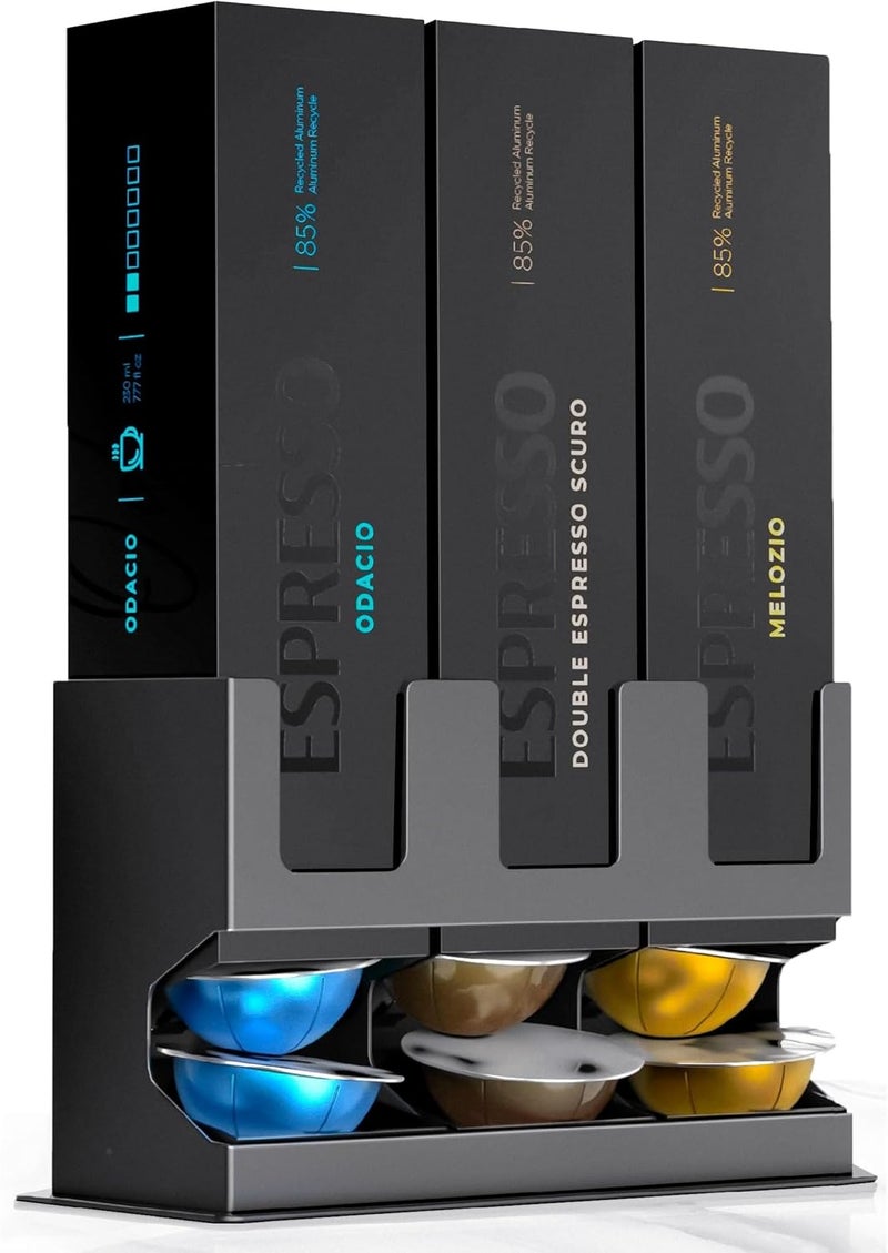 GALVANOX Pod Dispenser Designed for Nespresso Vertuo Capsules (3 Box Sleeve Holder) Freestanding Countertop Organizer Stand, Non-Slip Steel Base, Dispenses 3 Coffee Flavors (30 Vertuoline Pods) - Image 1
