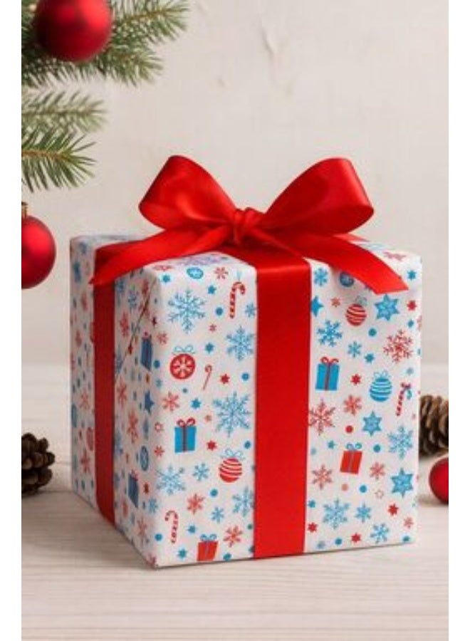 Red and Blue Snowflake, Gift Wrapping Paper (pack of 3) - Image 2