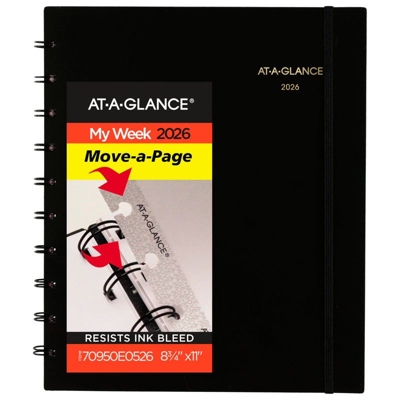 AT-A-GLANCE 2026 Appointment Book Planner, Weekly & Monthly, 8.75" x 11", Large, Move-A-Page, Black (70950E0526) - Image 1