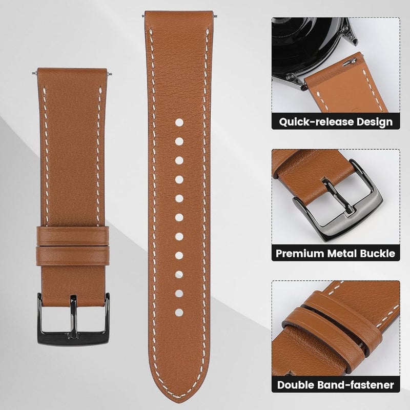 22mm Leather Strap Compatible with Huawei Watch GT 6Pro/GT6/GT5/GT4/GT3 46mm Series Quick Release 22mm Straps for Amazfit bip 6/Garmin Venu3/Venu4 45mm/Forerunner 265/255 Band - Image 3