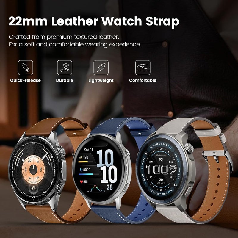 22mm Leather Strap Compatible with Huawei Watch GT 6Pro/GT6/GT5/GT4/GT3 46mm Series Quick Release 22mm Straps for Amazfit bip 6/Garmin Venu3/Venu4 45mm/Forerunner 265/255 Band - Image 2
