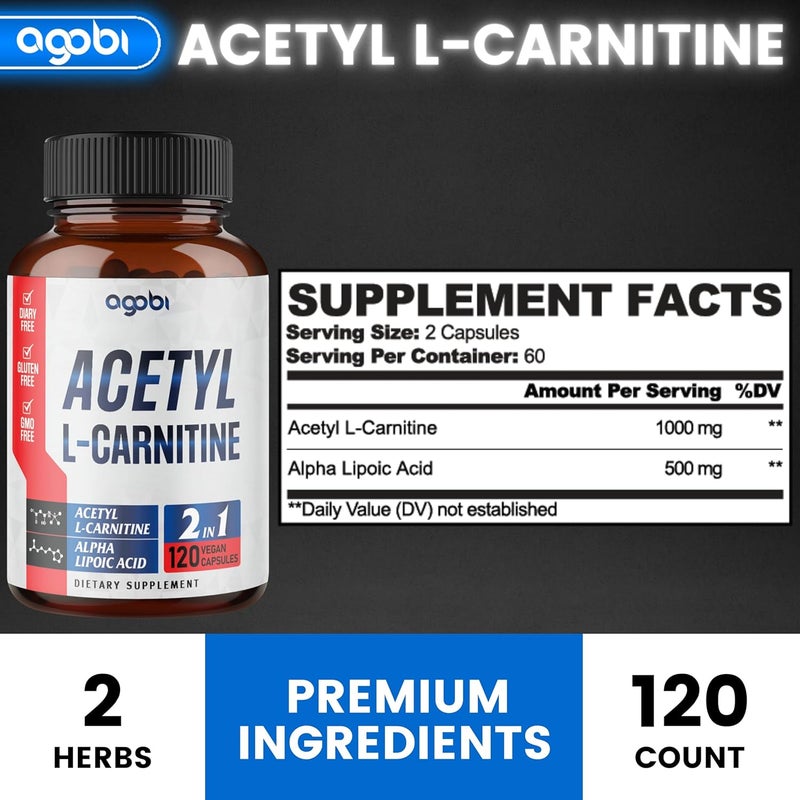 agobi Acetyl LCarnitine  Alpha Lipoic Acid Complex 1500mg  Supplement for Brain Health Memory Focus  Mood Support  120 Vegan Capsules for 2 Month Supply  GlutenFree NonGMO - Image 2