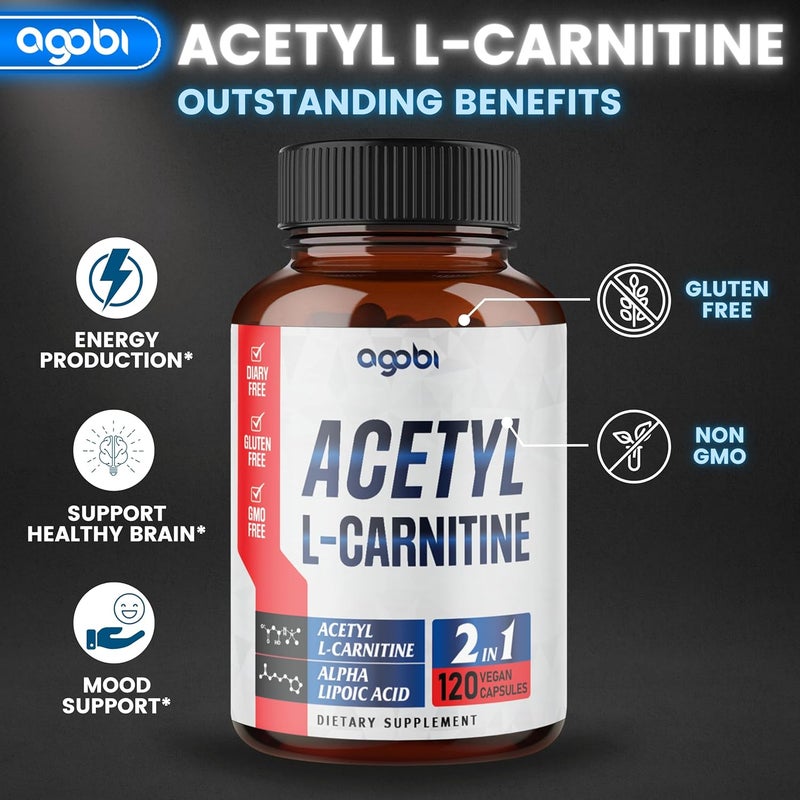 agobi Acetyl LCarnitine  Alpha Lipoic Acid Complex 1500mg  Supplement for Brain Health Memory Focus  Mood Support  120 Vegan Capsules for 2 Month Supply  GlutenFree NonGMO - Image 3