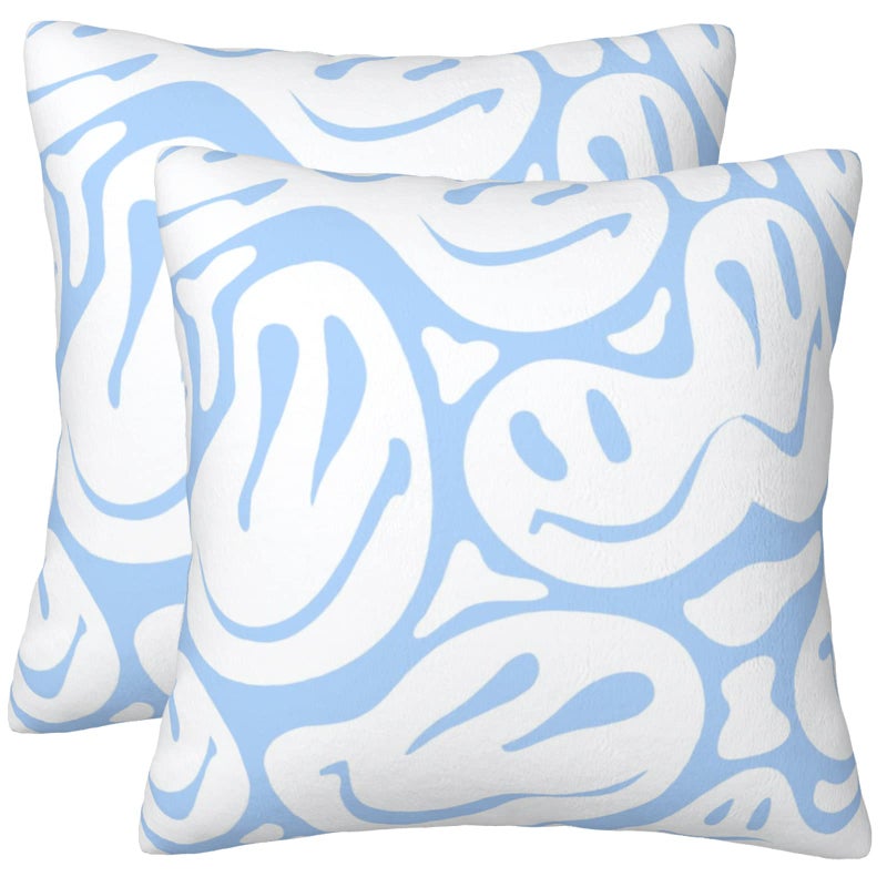 Pecfamly Cute Cool Preppy Throw Pillows Covers Only No Pillow Inserts Cute Preppy Light Blue Beach Teen Girl Clean Girl Room Bedroom Home Apartment Decor Aesthetic Things Stuff for Teen Girls