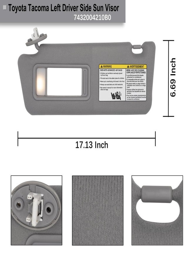 NHILES Driver Left Side Sun Visor Replacement Fits for Toyota Tacoma 2005-2015 Sunshade with Light 7432004210B0 Color Gray - Image 4