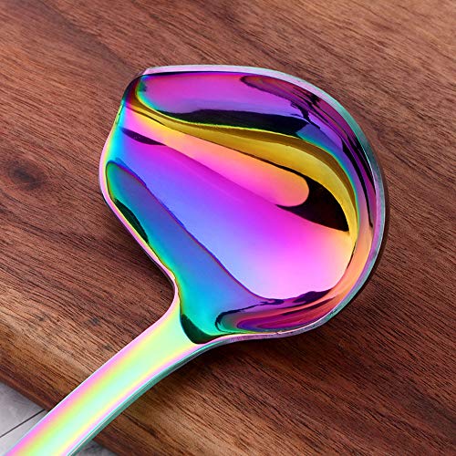 QOBIMOON QIBOORUN Stainless Steel Kitchen Utensil Set -8 Cooking Utensils, Colorful Titanium Plated Set Kitchen Tools Gadgets Cake Shovels/Plain Spatula, Potato Masher, Spoon, Slotted Spoon-Rainbow Color - Image 3