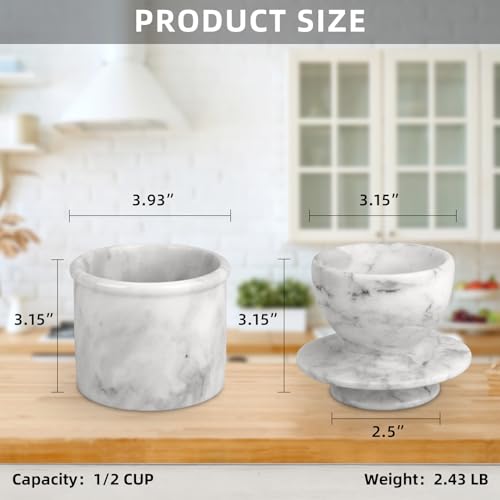 TABHOUKIT Butter Crock with Lid, Soft Spreadable Butter keeper, Marble French Butter Keeper to Leave On Counter, Butter Dish, Home and Kitchen Decor for Countertop (White Grey, Large) - Image 2