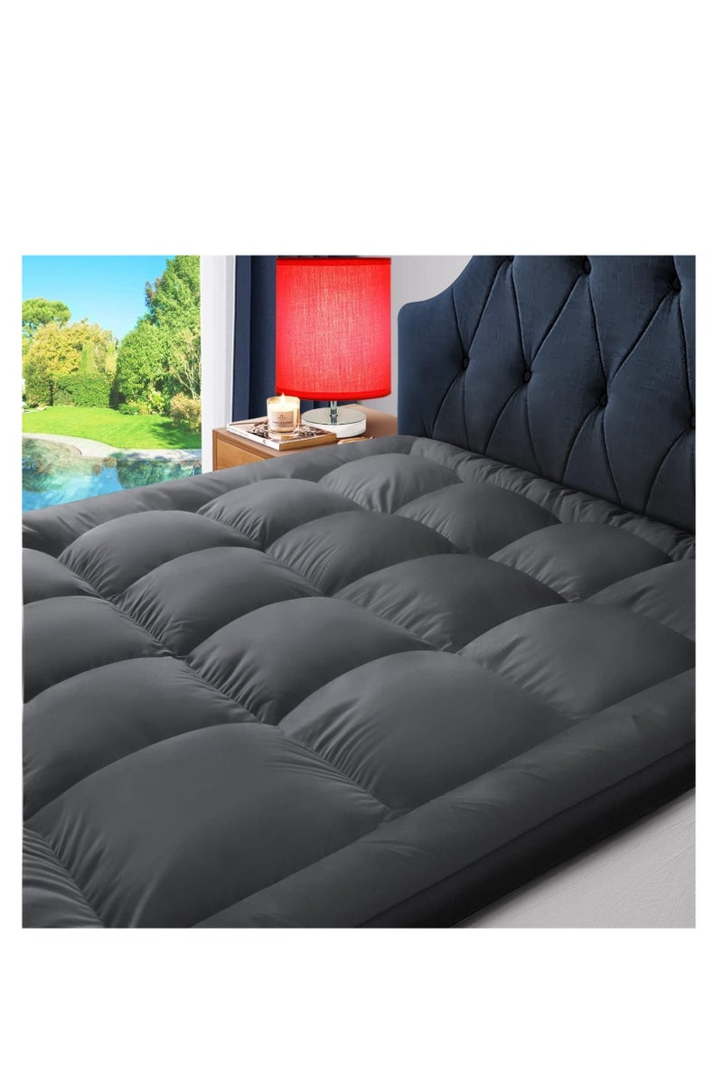 Pioneer Home Super Soft Fabric Mattress Topper Hotel Luxury Fluffy Soft Comfortable Breathable 600 GSM Extra Thick Bed Topper With Elastic Bands Gray - Image 1