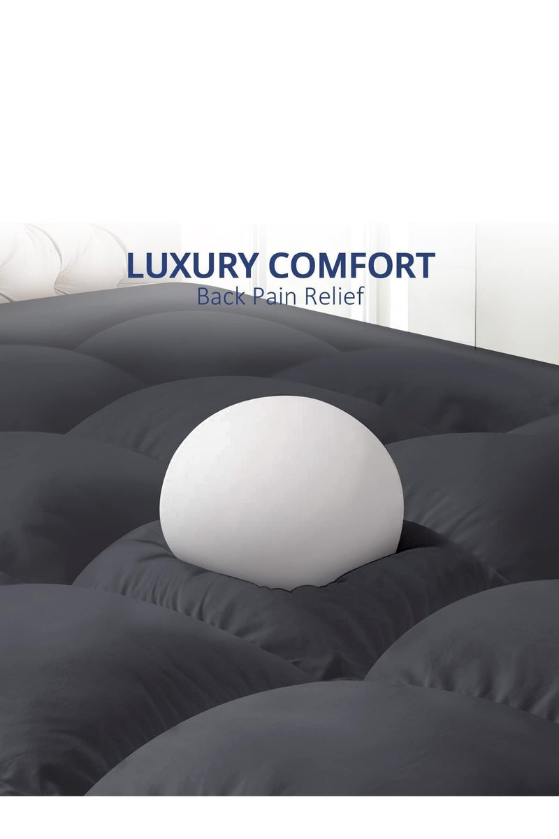 Pioneer Home Super Soft Fabric Mattress Topper Hotel Luxury Fluffy Soft Comfortable Breathable 600 GSM Extra Thick Bed Topper With Elastic Bands Gray - Image 3