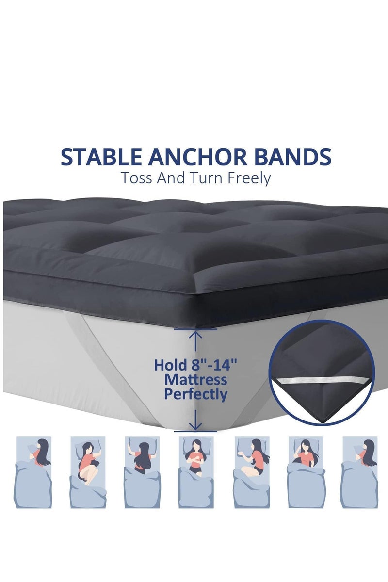Pioneer Home Super Soft Fabric Mattress Topper Hotel Luxury Fluffy Soft Comfortable Breathable 600 GSM Extra Thick Bed Topper With Elastic Bands Gray - Image 5