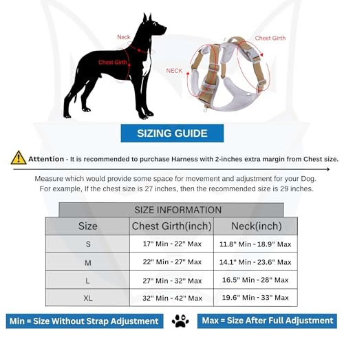 HANK Dog Harness | 4 Adjustable Buckles | Strong Metal Hook | Soft Handle | Dog Chest Belt for Large Dogs (Khaki - Grey - XL (35-65Kg) - Image 5