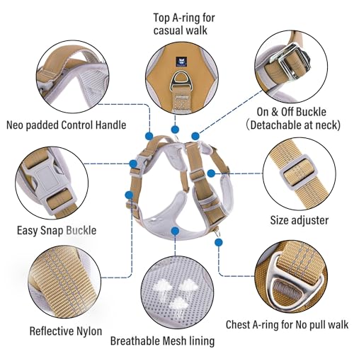 HANK Dog Harness | 4 Adjustable Buckles | Strong Metal Hook | Soft Handle | Dog Chest Belt for Large Dogs (Khaki - Grey - XL (35-65Kg) - Image 2
