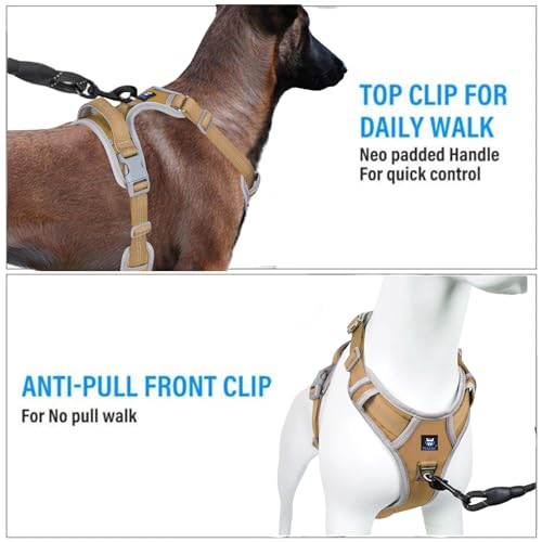 HANK Dog Harness | 4 Adjustable Buckles | Strong Metal Hook | Soft Handle | Dog Chest Belt for Large Dogs (Khaki - Grey - XL (35-65Kg) - Image 3