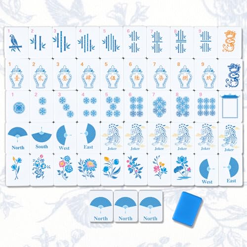 Arrowbash Christmas 160 Pcs Chinoiserie Mahjong Tile Set 12 x 08 Inches Melamine Blue Back American Mahjong Only Travel Ma Jiang Tiles for Adult Classic Board for Family Night - Image 1