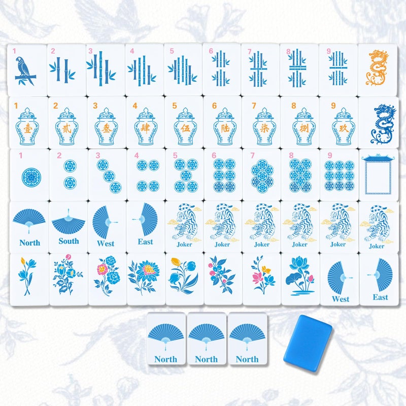 Arrowbash Christmas 160 Pcs Chinoiserie Mahjong Tile Set 12 x 08 Inches Melamine Blue Back American Mahjong Only Travel Ma Jiang Tiles for Adult Classic Board for Family Night - Image 3