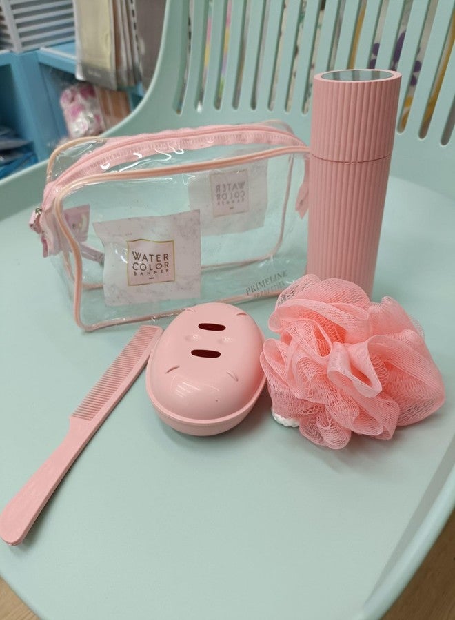 GROPOTIT Transparent Cosmetic Bag Waterproof Toiletries Case Makeup Pouch with Zipper Bathroom Accessorries Storage Bag Handle Fashionable Travel Bag for Toiletries (Pink) - Image 3