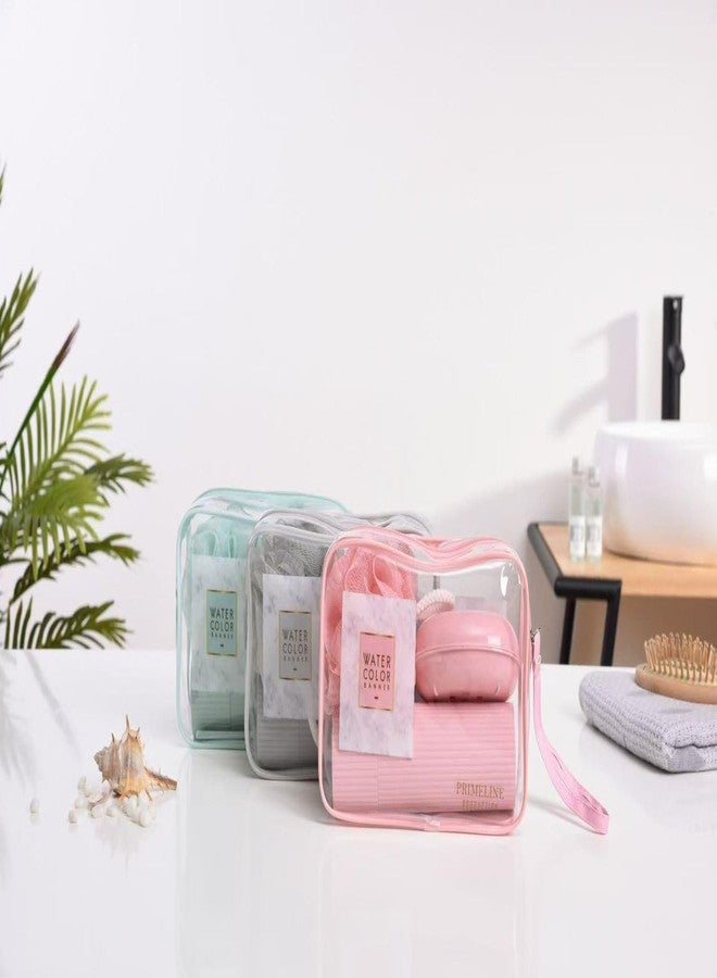 GROPOTIT Transparent Cosmetic Bag Waterproof Toiletries Case Makeup Pouch with Zipper Bathroom Accessorries Storage Bag Handle Fashionable Travel Bag for Toiletries (Pink) - Image 5