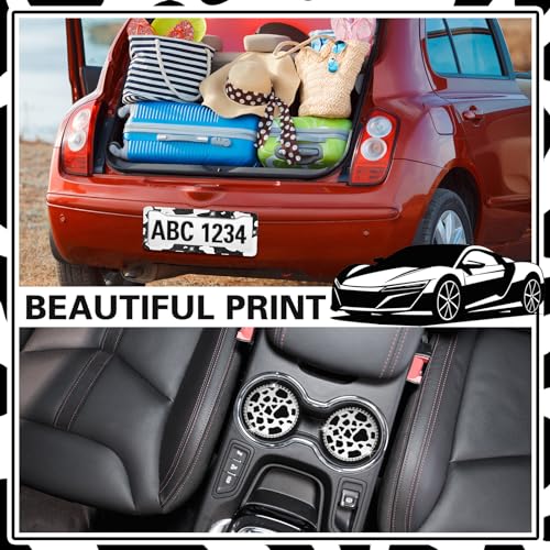 DaisyInner 3 Pcs Sparkly Car Accessories with Rhinestone License Plate Frame and 2 Pcs Bling Anti Slip Cup Holder for Women Girly Glitter Tag Frames Rust Proof Auto Decoration(Cow,Black White) - Image 4