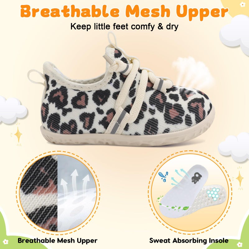Besroad Baby First Walking Shoes Boys Girls Infant Sneakers Crib Shoes Breathable Lightweight Slip On Shoes Beige Leo 12 Months-18 Months - Image 5