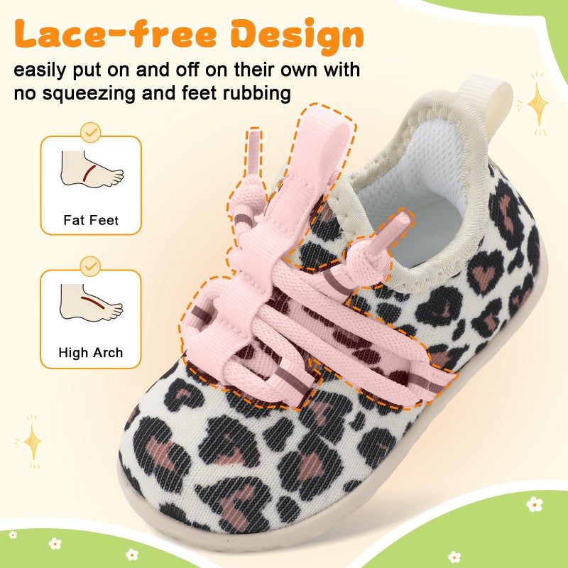 Besroad Baby First Walking Shoes Boys Girls Infant Sneakers Crib Shoes Breathable Lightweight Slip On Shoes Beige Leo 12 Months-18 Months - Image 3