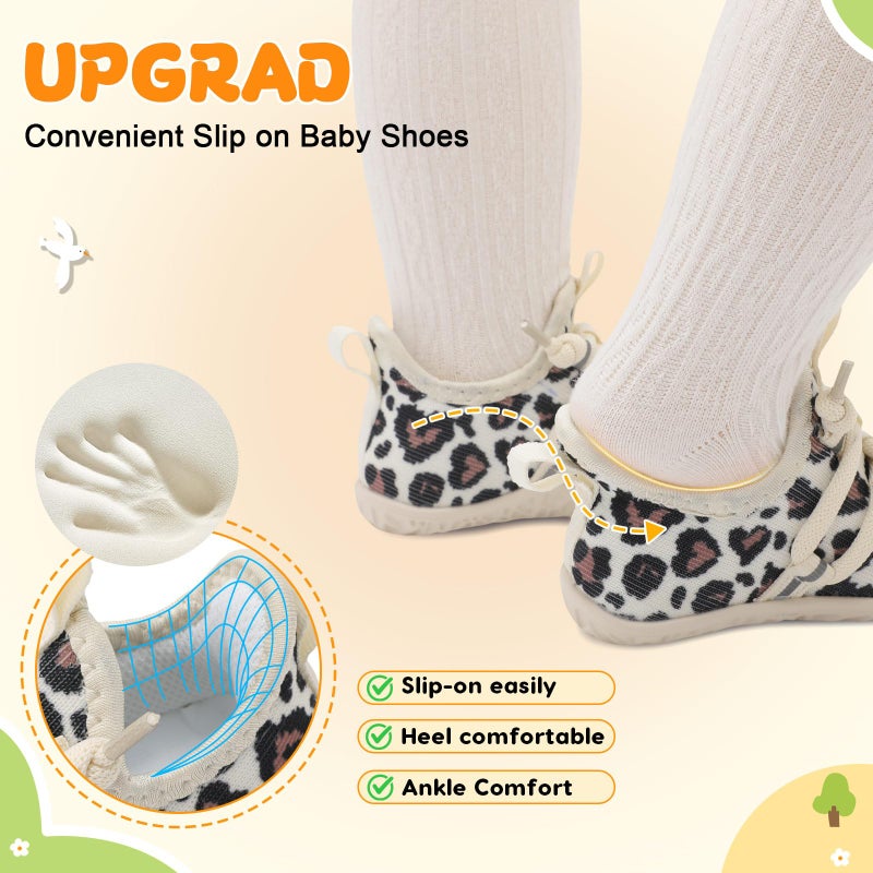 Besroad Baby First Walking Shoes Boys Girls Infant Sneakers Crib Shoes Breathable Lightweight Slip On Shoes Beige Leo 12 Months-18 Months - Image 4