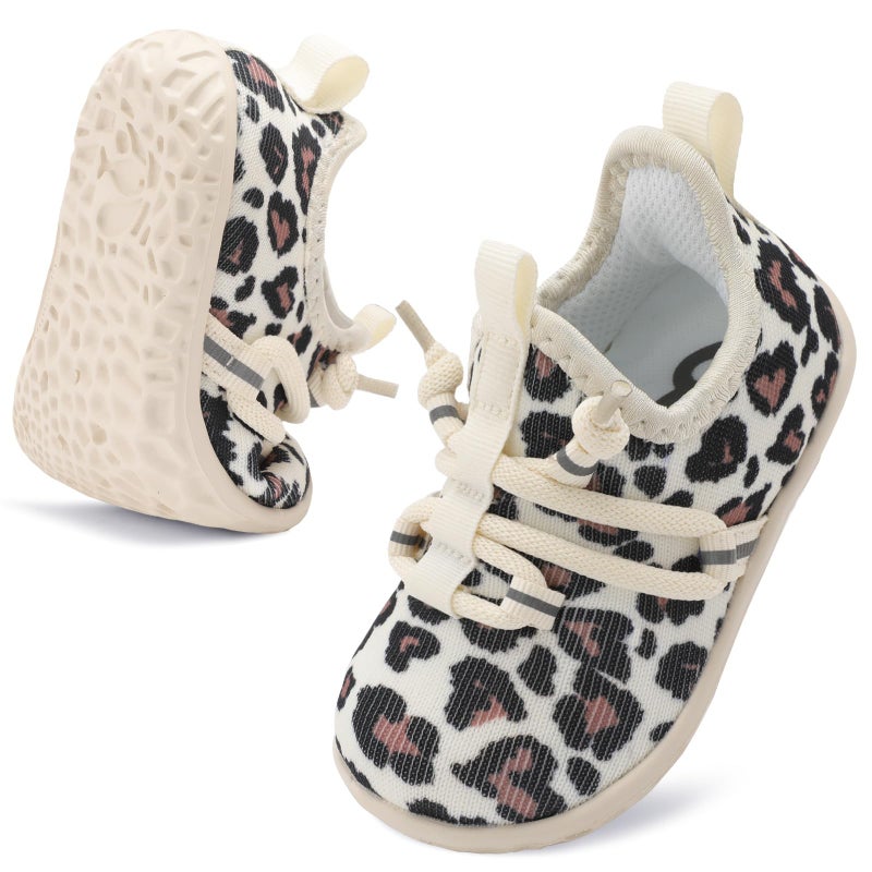 Besroad Baby First Walking Shoes Boys Girls Infant Sneakers Crib Shoes Breathable Lightweight Slip On Shoes Beige Leo 12 Months-18 Months - Image 1
