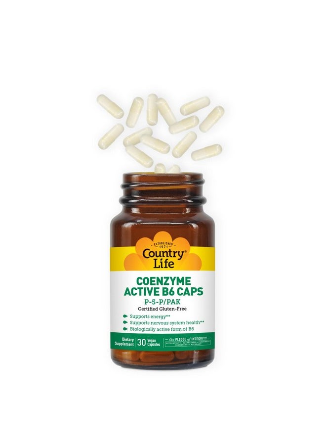 كانتري لايف Country Life Coenzyme Active B-6, 50mg Vitamin B6-30 Vegetarian Capsules - يدعم الطاقة والجهاز العصبي والجهاز المناعي - 25mg P-5-P Vitamin B6 - معتمد خالٍ من الغلوتين، نباتي - بدون إضافات صناعية  - Image 2