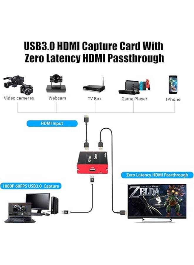 كارت التقاط فيديو HDMI USB 3.0 | جهاز تسجيل 1080P 60FPS مع تمرير 4K للبث المباشر والتسجيل - Image 3