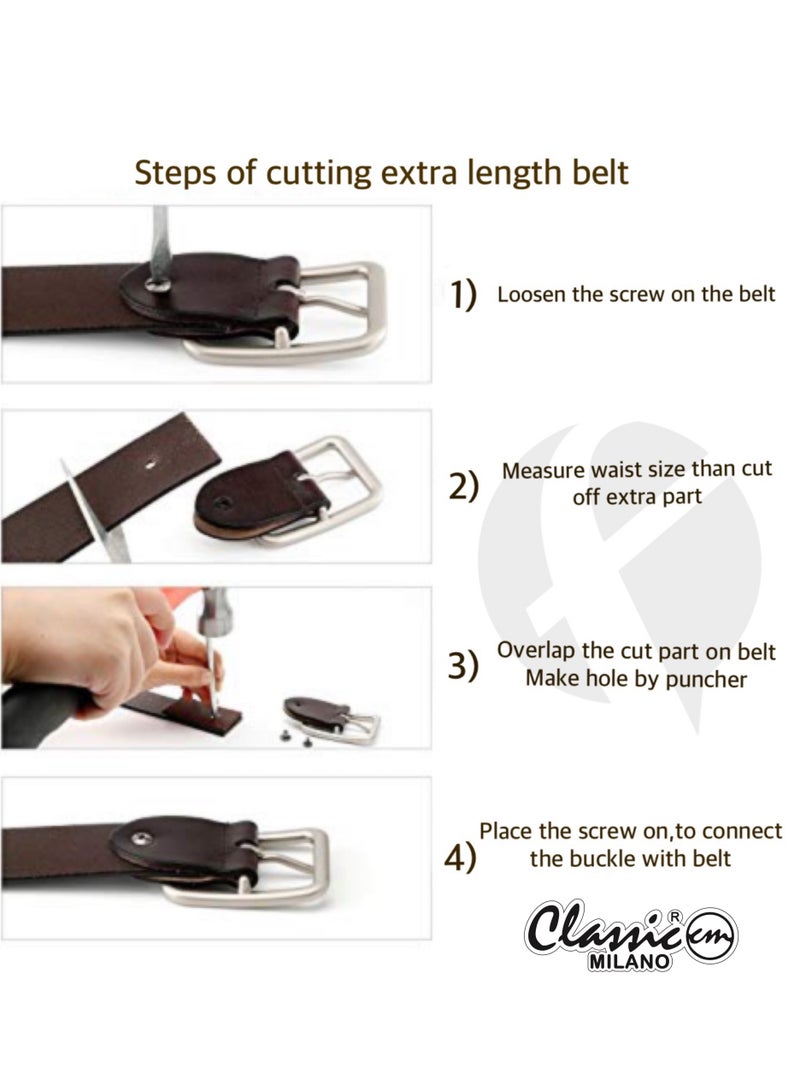 CLASSIC MILANO® Genuine Leather Belt Men in an elegant GIFT BOX; Classic Jean Belt; Belts for men Mens belt Leather; Pin Buckle 35MM - Image 5