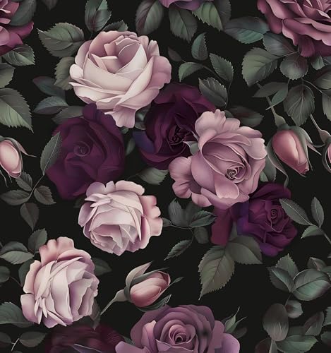 Laatse Purple Floral Peel and Stick Wallpaper Vintage Rose Contact Paper 175x118inches Removable Self Adhesive Modern Wall Paper for Bathroom Walls Decor Cabinet Renter Friendly - Image 1