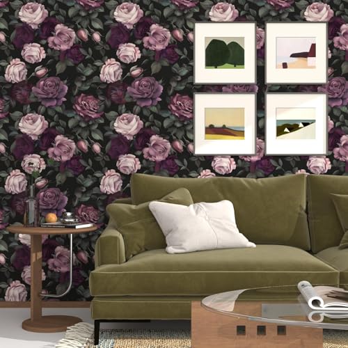 Laatse Purple Floral Peel and Stick Wallpaper Vintage Rose Contact Paper 175x118inches Removable Self Adhesive Modern Wall Paper for Bathroom Walls Decor Cabinet Renter Friendly - Image 3