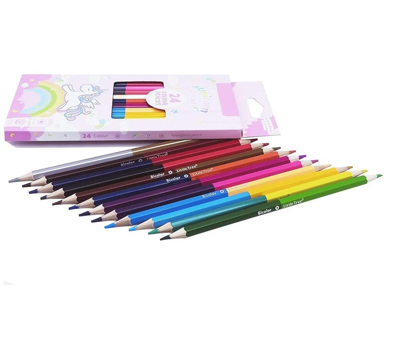 Elecart Elecart Unicorn DoubleEnded Color Pencils 12 Pencil Set with 24 Bright Colours Premium Art Coloured Drawing Pencils for Adults and ProfessionalsDuo Tip UNICORN PACK OF 12