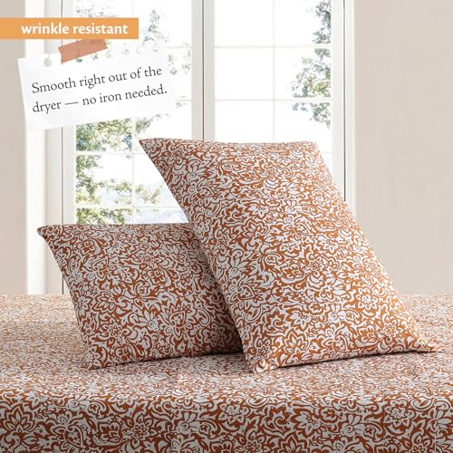 Indigo Ink - Twin Size Sheet Set, 3-Piece Boho Floral Damask Patterned Bedding, Soft & Wrinkle Resistant (Tufted Medallion Collection, Gold) - Image 2