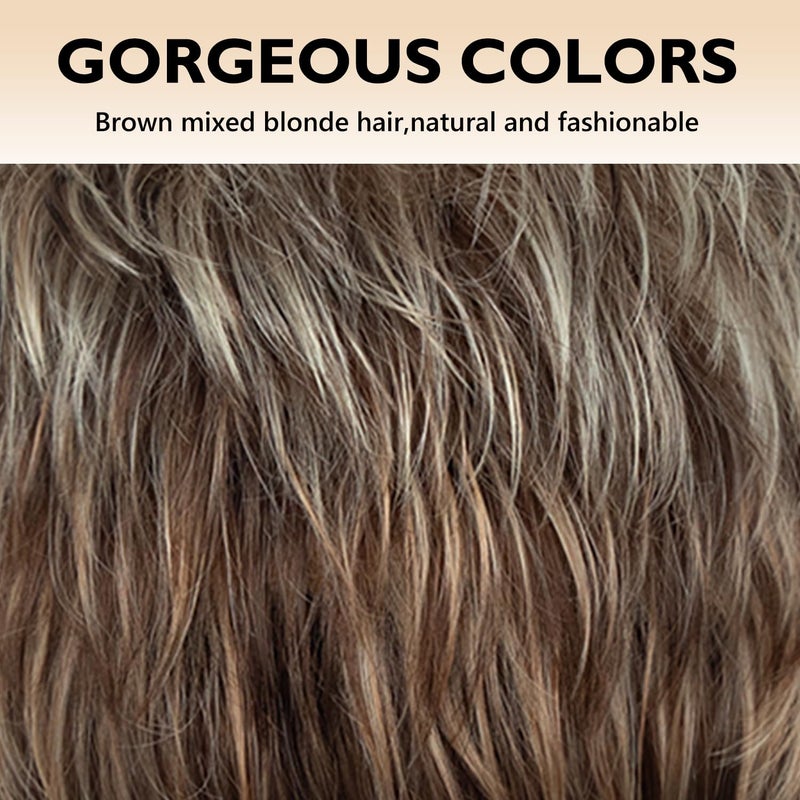 SEVENCOLORS باروكة قصيرة بكسل من SEVENCOLORS للنساء البيض، باروكات قصيرة مختلطة بالشعر الأشقر مع جذور بنية، باروكات شعر صناعي طبيعية للنساء - Image 4