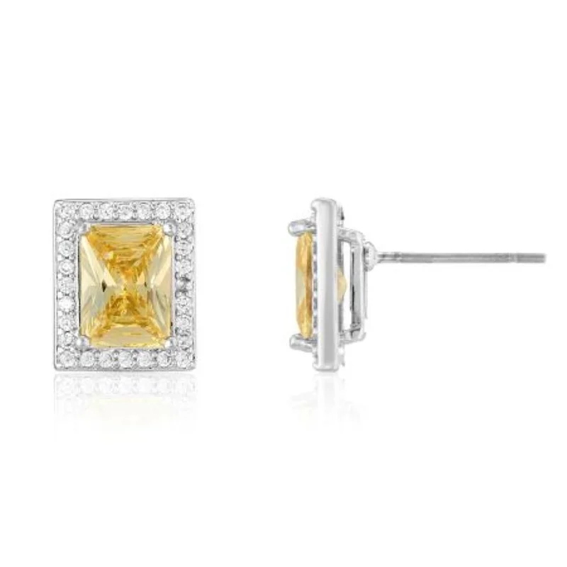 باكلي لندن BUCKLEY LONDON THE CARAT COLLECTION - CANARY BAGUETTE HALO EARRINGS
