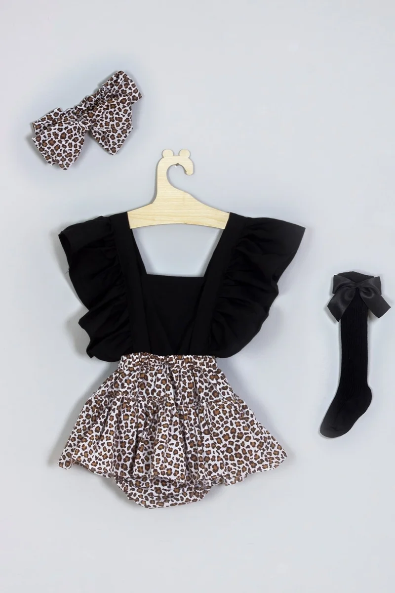 ادا بيبيك تشوكوك Adabebek Ruffle Leopard Patterned Knee High Socks Set