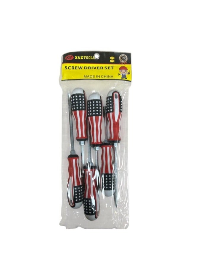 American Flag Screwdriver Set 6-Piece |Professional Cushion Grip Screwdriver with High Torque | Rust Resistant Shaft, Non-Skid Handle for Repair Home Improvement Craft 