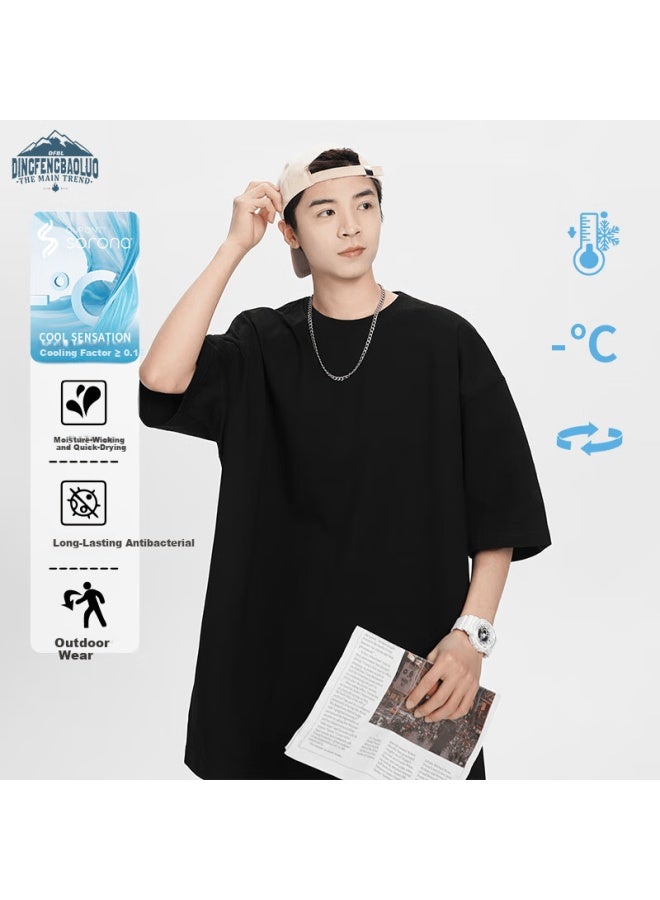 Dingfengbaoluo Sorona Cooling Short Sleeve T-shirt Men Ice Silk Cotton Quick-dry Loose Breathable Base Shirt Sln230 Black 3XL - Image 1